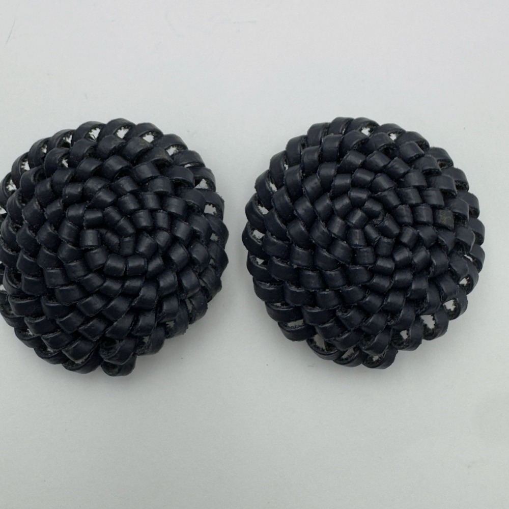MUSI SHOE CLIPS Pair Genuine Vintage Navy Blue Round Looped Design 2"x2" Leather
